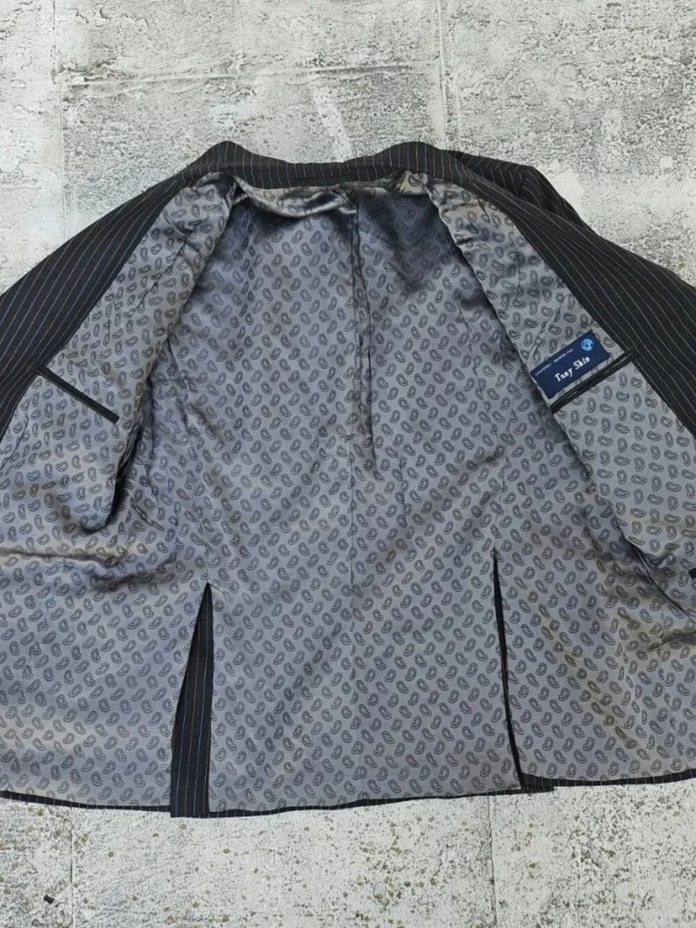 Vintage Men Blazer Jacket Sport Coat Black Multi Color Stripe Read desc size 44L